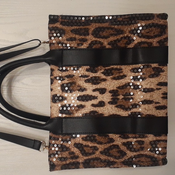 Brown leopard print handbag with sequins and faux leather,  Brand New. - Picture 2 of 7